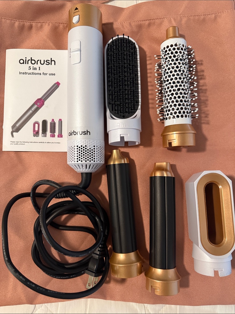 Airbrush 5-in-1 Hair Styling Tool - white with gold Accents